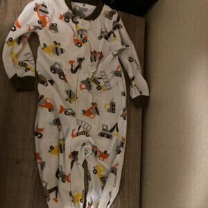 Carter's Footed Sleeper 2T White Construction Equipment Print Zip Up Super Comfy